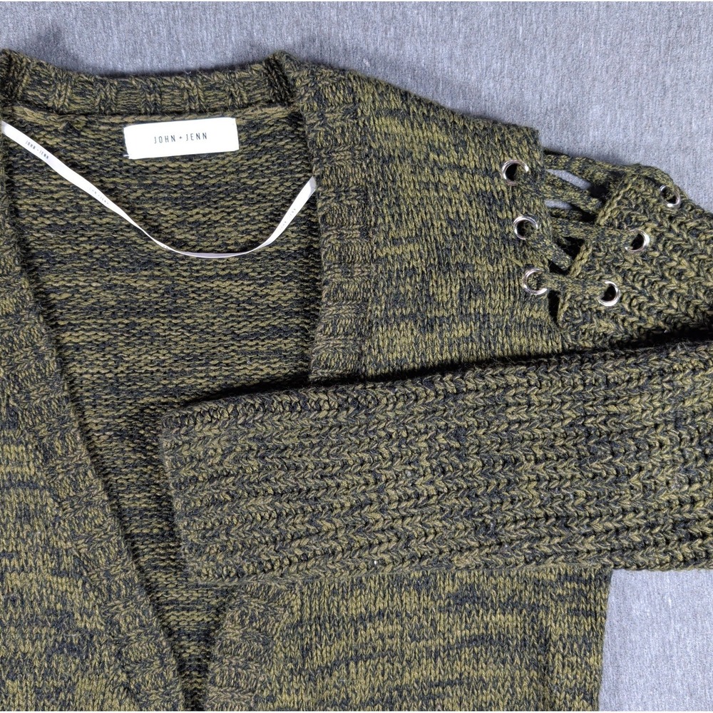 Earthy Grunge JOHN + JENN Olive Green Marled Open Front Long Cardigan Knitwear